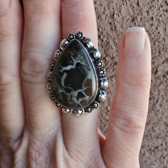 New Mud Crack Jasper Fossil 925 Silver Ring. - Picture 10 of 16